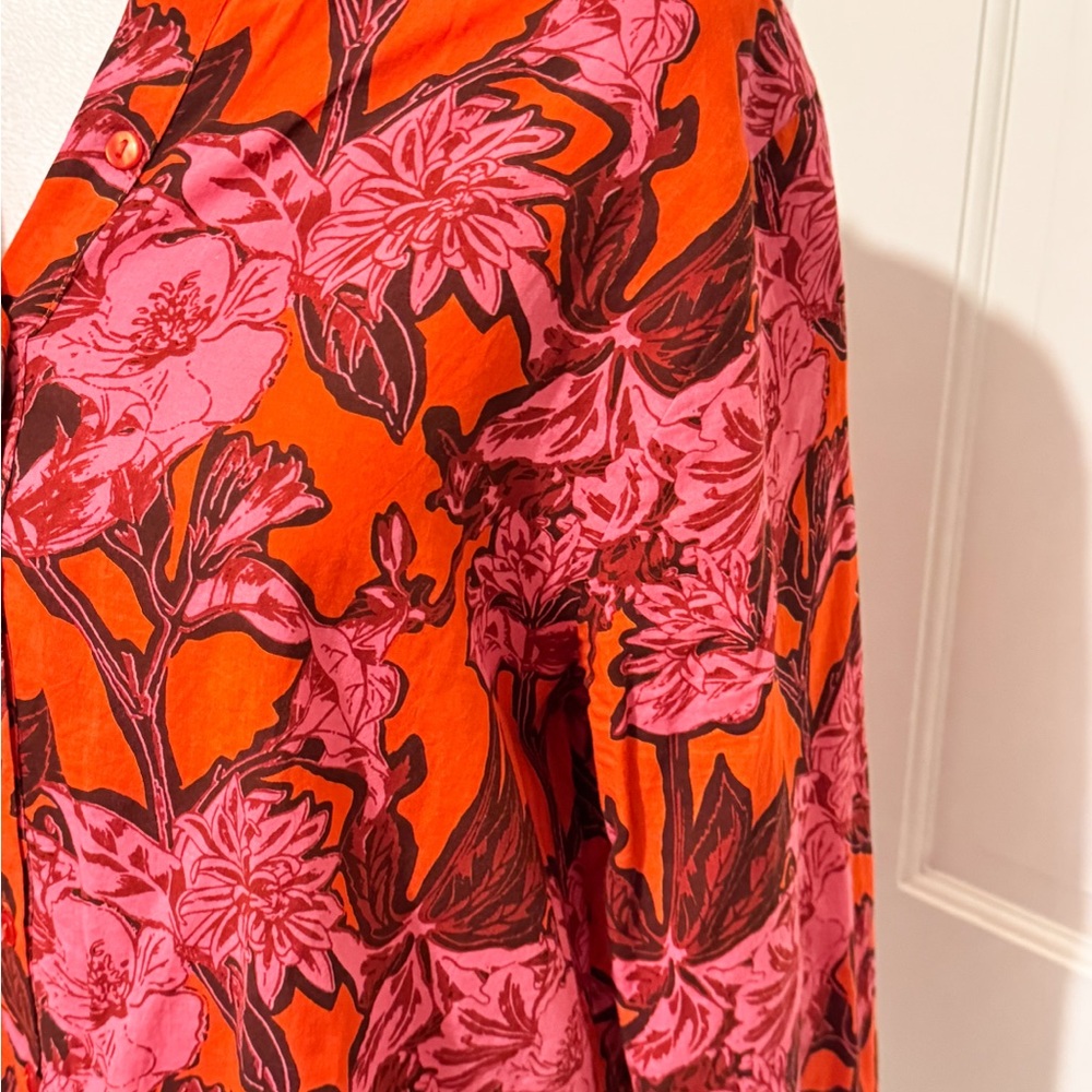 Tuckernuck Ro’s Garden Boho Tunic Blouse Floral Red Sz Large - Picture 2 of 8